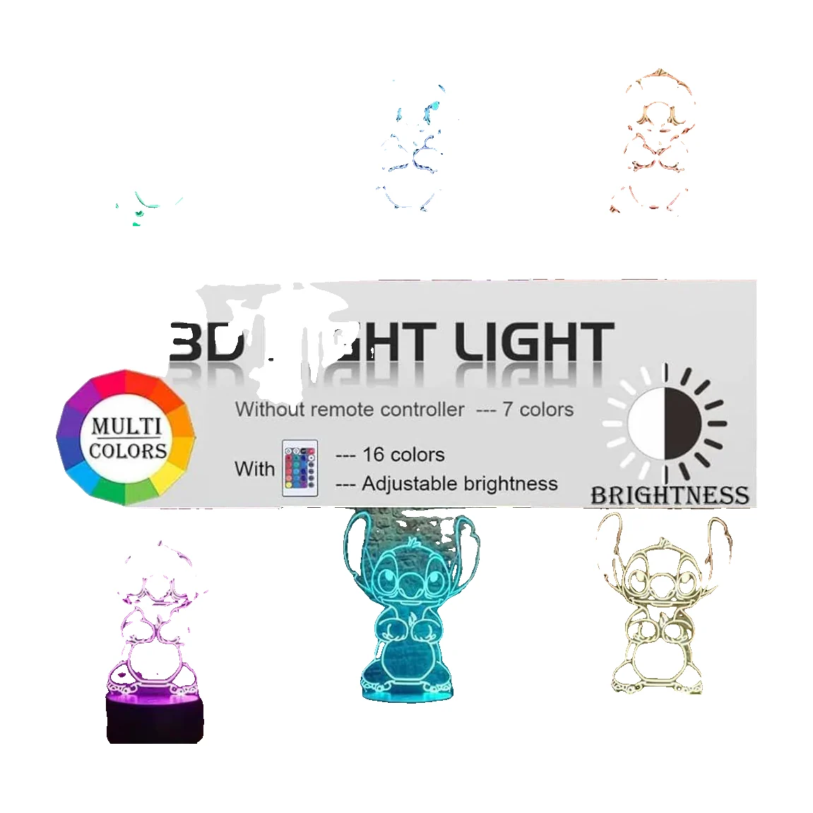 3D Light Up Stitch Multicoloured with Battery and USB Operated