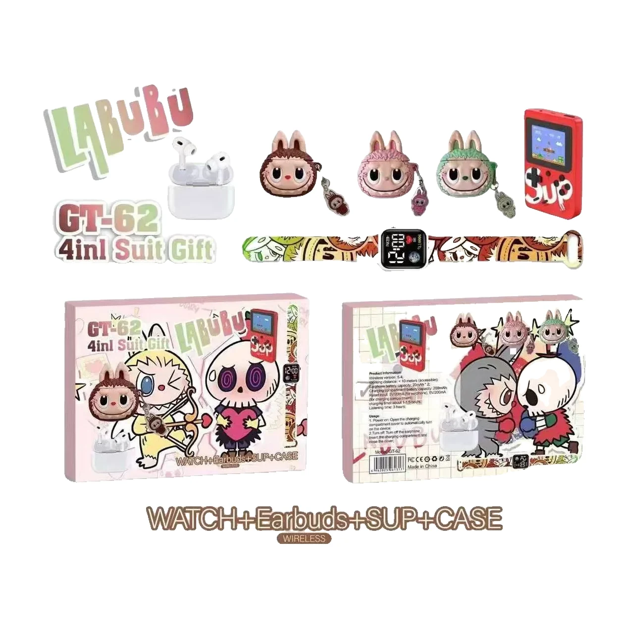 Stitch & Labubu 4-In-1 Gift Set Watch, Earbuds, Game, Case